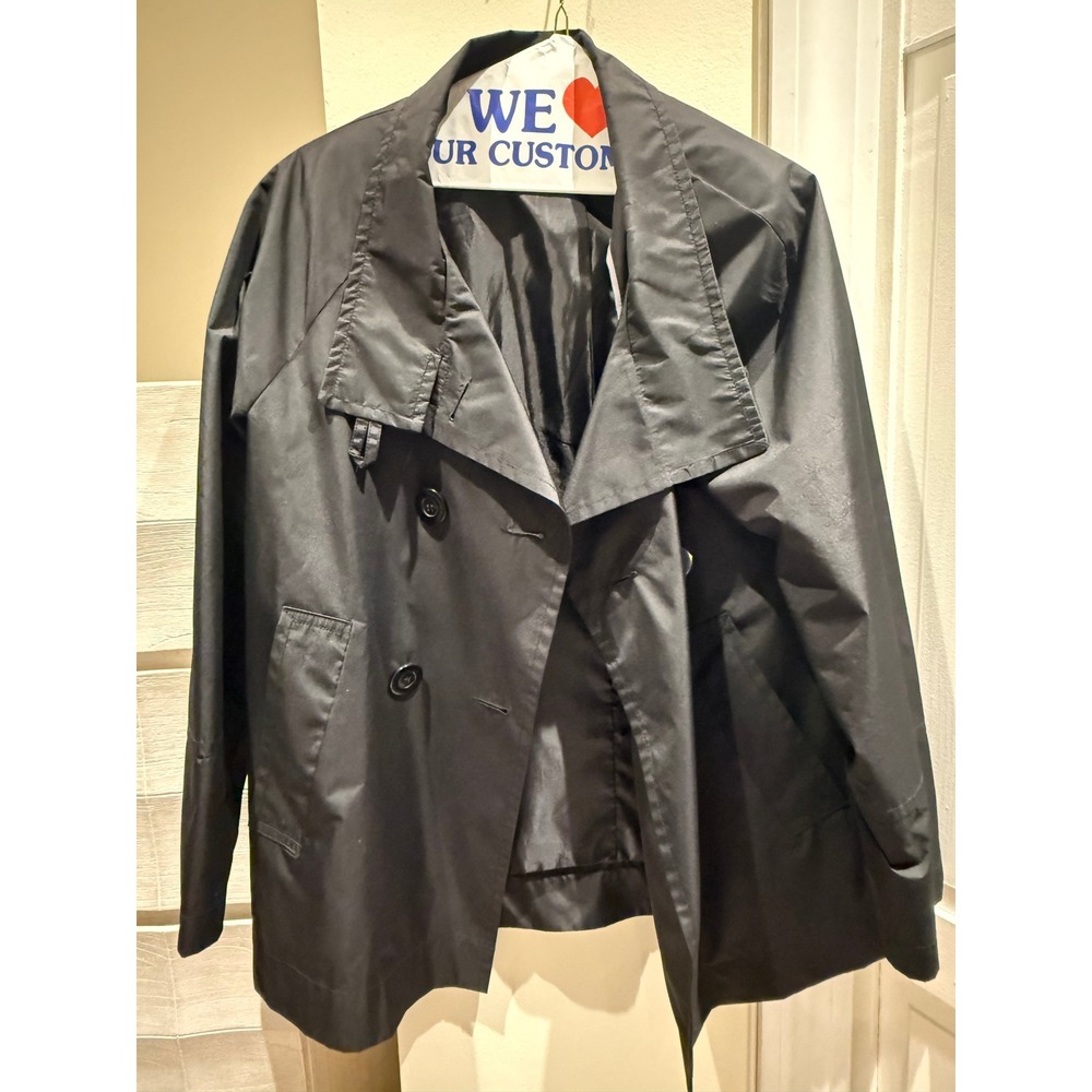 Siena Womens Black Double Breasted Short Trench Coat Jacket Size Medium